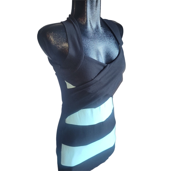 Sabora Black and Blue Colorblock Bodycon Mini Dress L - Picture 2 of 6